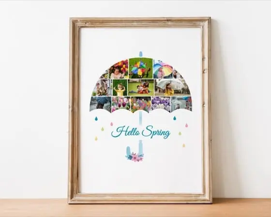 Spring Photo Collage, Umbrella Wall Art, Hello Spring Decor, Rainy Day Memory Print, Editable Canva Template, Family Photo Gift, Kids Collag
