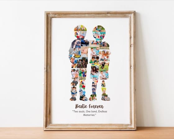 2 boys photo collage personalized best friend gift for boys friendship, BFF boys birthday gift, male friendship gift and farewell photo gift