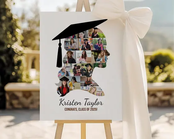 Graduation Photo Collage 2026: Grad Cap Silhouette, Senior Gift (Canva)