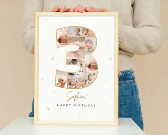 Personalized 3rd Birthday Photo Collage: Number 3 Keepsake (Digital Download)