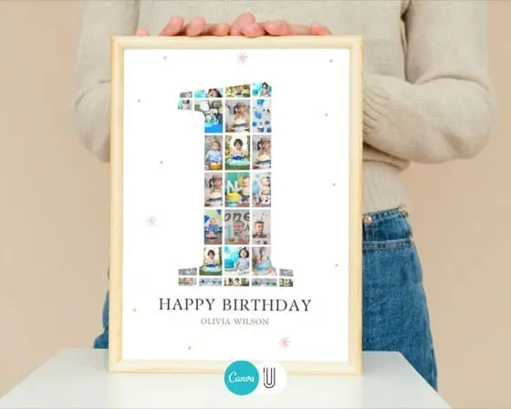First Birthday Photo Collage Template: Number One, Editable Canva Frame (Digital Download)