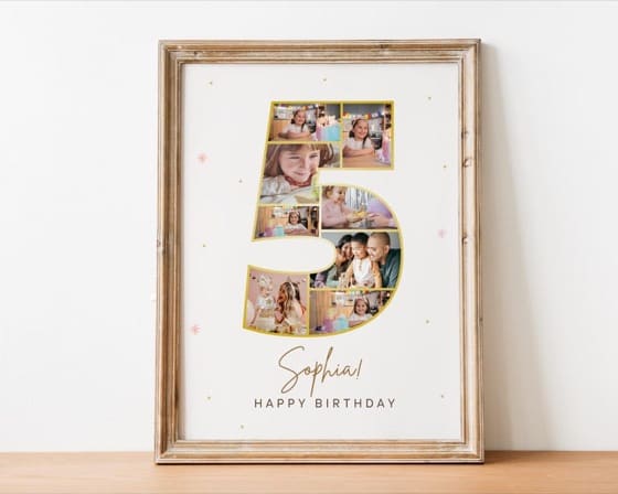 5th Birthday Photo Collage Template, Number 5 Collage, 5th Collage, Custom Gift for her, 5th Birthday, Number Collage, Canva Template