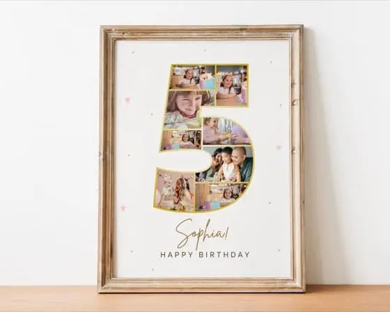 5th Birthday Photo Collage Template, Number 5 Collage, 5th Collage, Custom Gift for her, 5th Birthday, Number Collage, Canva Template