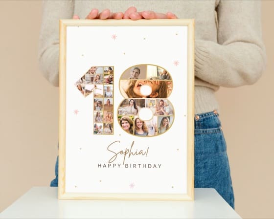 18th Birthday Photo Collage Template, Number 18 Collage, 18th Collage, Custom Gift for her, 18th Birthday, Number Collage, Canva Template