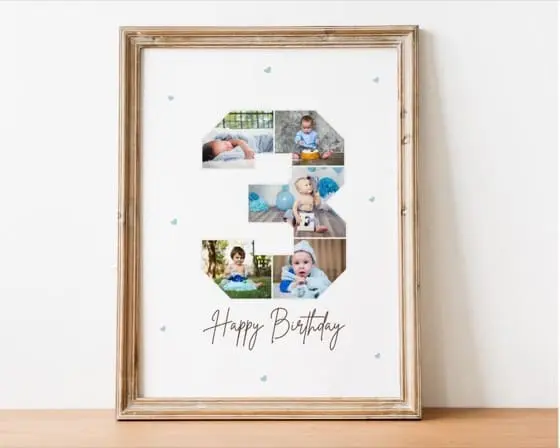 Personalized Number 3 Photo Collage: 3rd Birthday Gift (Digital File)