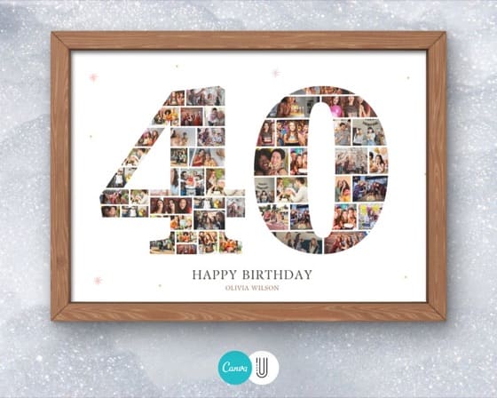 40th Birthday Photo Collage Template: Canva Number Frame (Digital Download)
