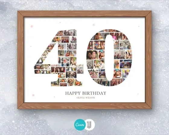 40th Birthday Photo Collage Template: Canva Number Frame (Digital Download)