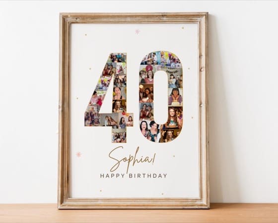 40th Birthday Photo Collage Template: Personalized Number Picture Gift (Canva Frame) (Digital Download)