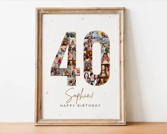 40th Birthday Photo Collage Template: Personalized Number Picture Gift (Canva Frame) (Digital Download)