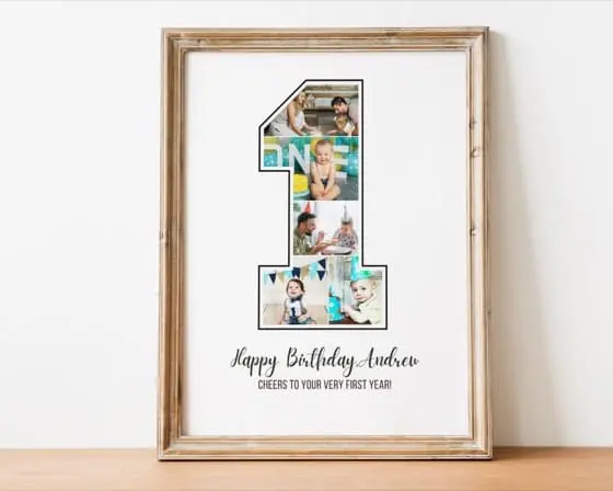 First Birthday Photo Collage Template: Number One Milestone (Digital Download)