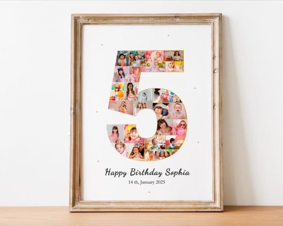 Fifth Birthday Photo Collage Gift: Number 5 Keepsake (Digital File)