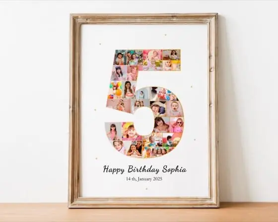 Fifth Birthday Photo Collage Gift: Number 5 Keepsake (Digital File)