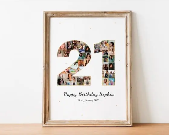 21st Birthday Photo Collage Gift: Personalized Number 21 (Digital File)