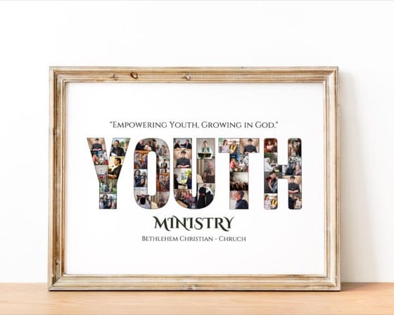 Youth Ministry Photo Collage Canva Template for pastor appreciation, youth pastor gift, church groupgift, bullentin youth display, and meani