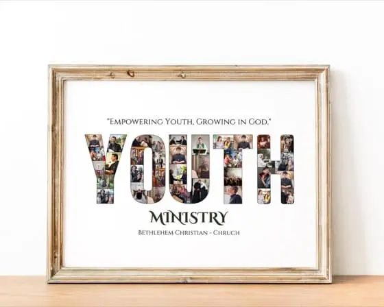 Youth Ministry Photo Collage Canva Template for pastor appreciation, youth pastor gift, church groupgift, bullentin youth display, and meani