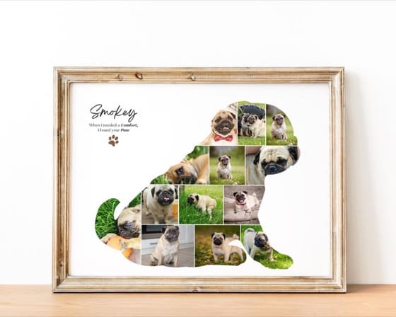 Pug Photo Collage Template: Custom Dog Memorial Gift (Canva)