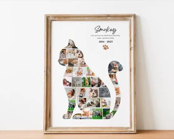 Cat Photo Collage Cat Shaped Collage Personalized Gifts for Pets Cat Lover Photo Memorial Gift for Pet Lovers Cat Family