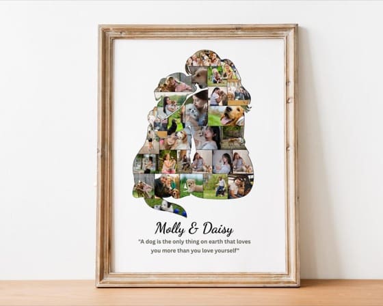 Custom Dog Photo Collage Template, Dog and Girl Photo Collage Gift, Dog Lover Memorial, Custom Pet Collage