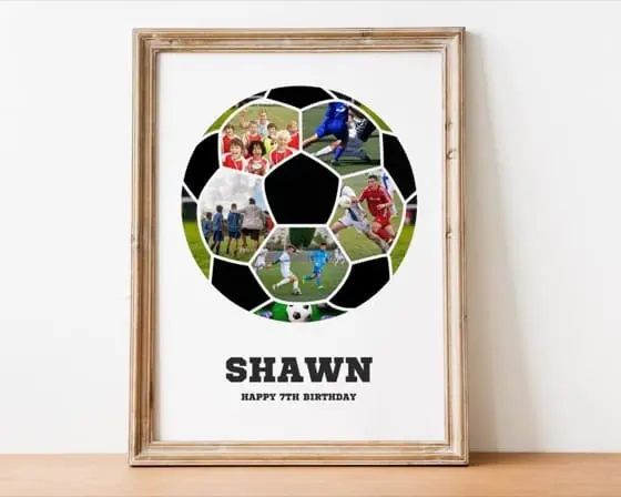 Soccer Photo Collage | Sport Photo Collage Gift | Senior Night Gifts for Football Girl Team | Coach Gift | Football Shape Collage for Kids