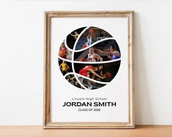 Personalized Basketball Photo Collage, Senior Night Gift, Class of 2026 (Canva Template Digital Download)