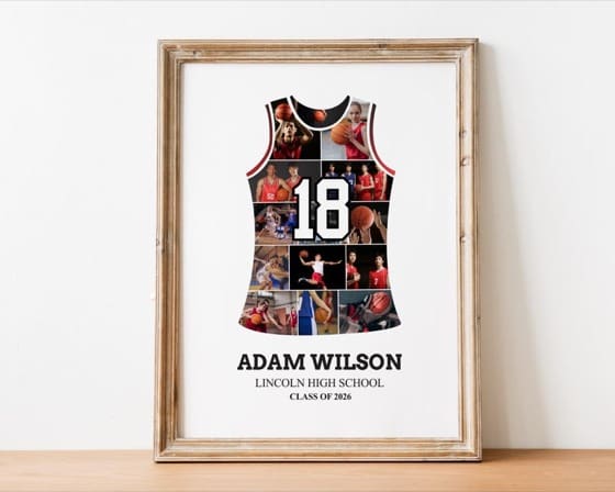 Basketball Jersey Photo Collage Template, Senior Night Poster, Class of 2026 (Digital Download)