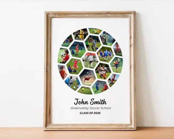 Personalized Soccer Ball Photo Collage Template, Graduation Gift, Senior Night Gift, Player Gift, Gift for Coach, Gift for Dad, Canva