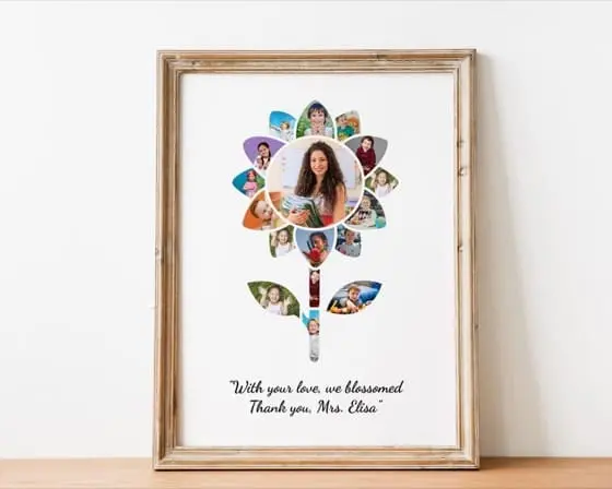 dahlia photo collage personalized floral shapecollage teacher appreciation gift for kindergarten and preschool graduation