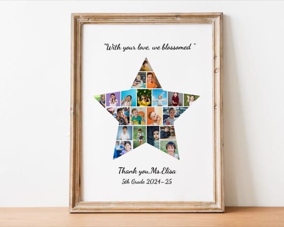 Teacher Appreciation Star Photo Collage Template for Preschool Graduation – Editable Canva Gift