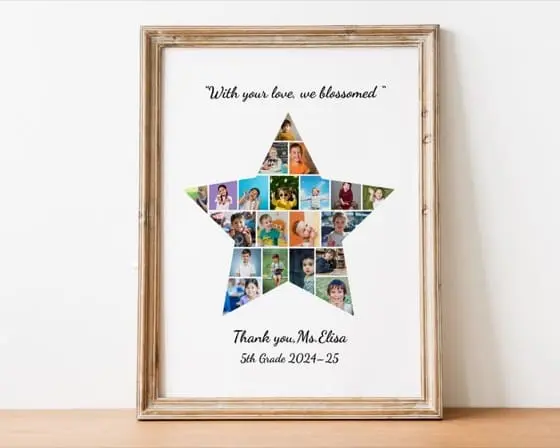 Teacher Appreciation Star Photo Collage Template for Preschool Graduation – Editable Canva Gift