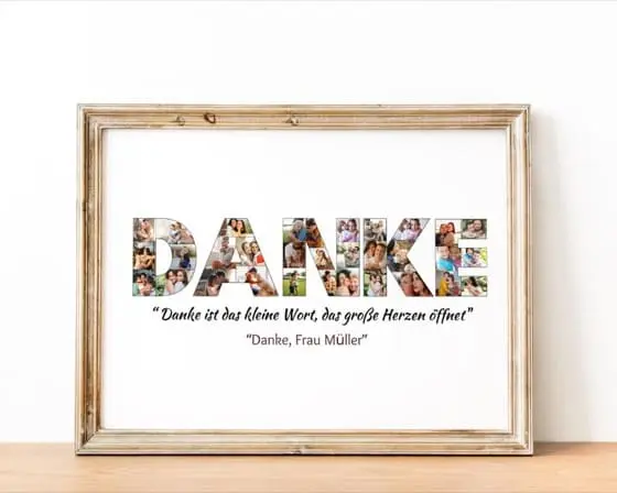 Danke Photo Collage Thank You Poster Custom Thank You Message Appreciation Collage Gift for Mom Teacher Coach Friends