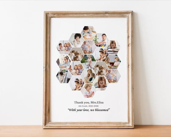 Canva,Honeycomb photo collage template,Hexagon shape collage,Teacher Appreciation gift,Thank you card
