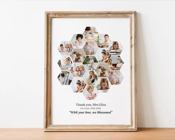 Canva,Honeycomb photo collage template,Hexagon shape collage,Teacher Appreciation gift,Thank you card