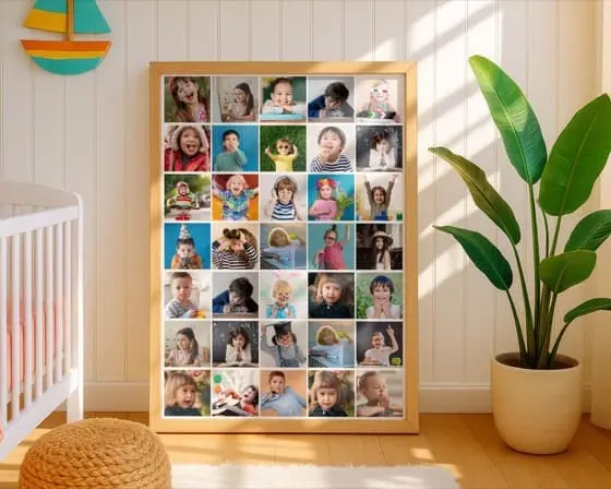 Kids Photo Collage Template: 35 Image Grid, Nursery Wall Art (Instant Download, Canva Editable)