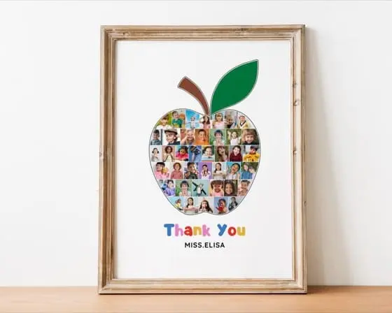 Teacher Appreciation Apple-Shaped Photo Collage Template – Editable Classroom Poster & Personalized Thank You Gift for Teachers