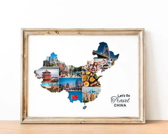 Custom China Map Photo Collage: Vacation Travel Gift (Digita