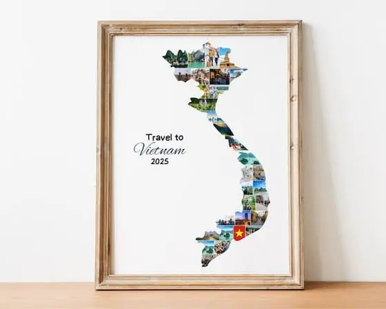 Vietnam Map Photo Collage Template: Travel Keepsake (Canva D