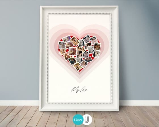 Heart Photo Collage Frame, Wedding, Anniversary Gift (Canva Template)