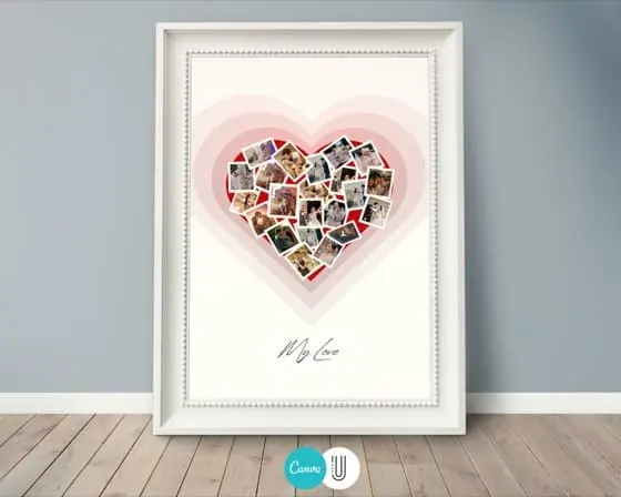 Heart Photo Collage Frame, Wedding, Anniversary Gift (Canva Template)