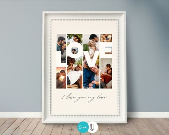 Love Photo Collage Frame, Wedding, Anniversary (Canva Template)