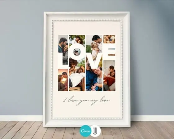 Love Photo Collage Frame, Wedding, Anniversary (Canva Template)