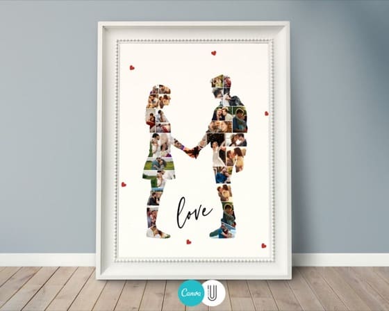 Anniversary Gifts Wedding Photo Collage | Couple Photo Personalized Collage Template | Bride and Groom Engagement & Valentines Day Gift Wall