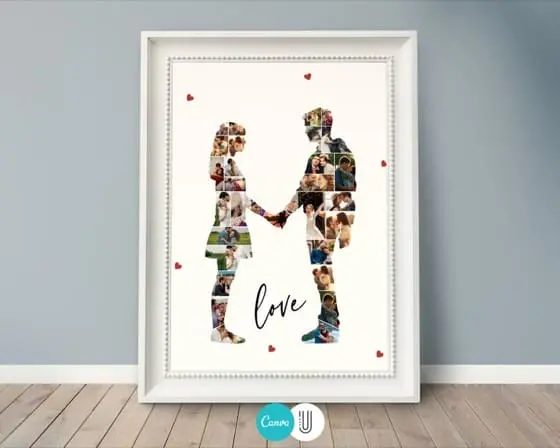 Anniversary Gifts Wedding Photo Collage | Couple Photo Personalized Collage Template | Bride and Groom Engagement & Valentines Day Gift Wall