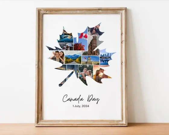 Canada Maple Leaf Photo Collage Personalized Gift | Wedding, Honeymoon & Anniversary Wall Decor | Memorable Moments Mapleleaf Art
