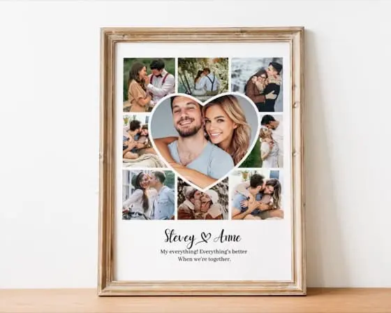 Couple Love Photo Collage Gift for Wedding Anniversary, Heart Shape Collage, Love Story Collage Print, Valentines Day Gift, and Personalized