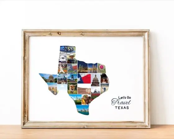 Texas Map Photo Collage Poster: Travel Keepsake (Canva Template Digital Download