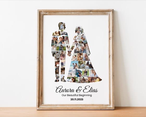 Custom Couple Photo Collage | Wedding Silhouette Print| Valentines day Gift