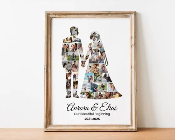 Custom Couple Photo Collage | Wedding Silhouette Print| Valentines day Gift