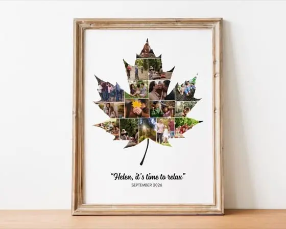 Maple leaf photo gift, maple leaf collage, Maple leaf collage for home decor, Maple leaf wedding photo collage, Maple leaf family collage